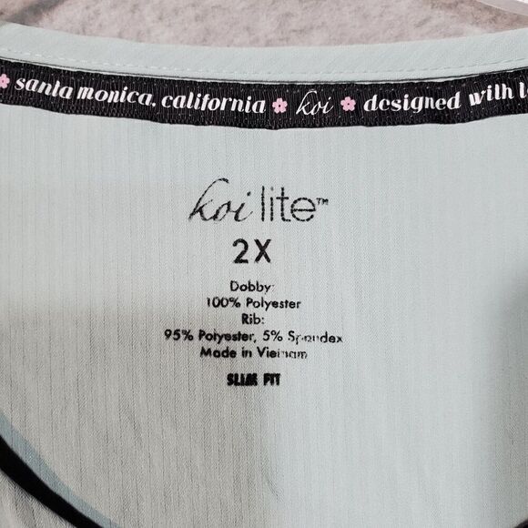 Kol Lite Top Womens 2X Green Scrub Serenity Slim Fit Logo Double Pockets 1/4 Zip - Picture 2 of 9
